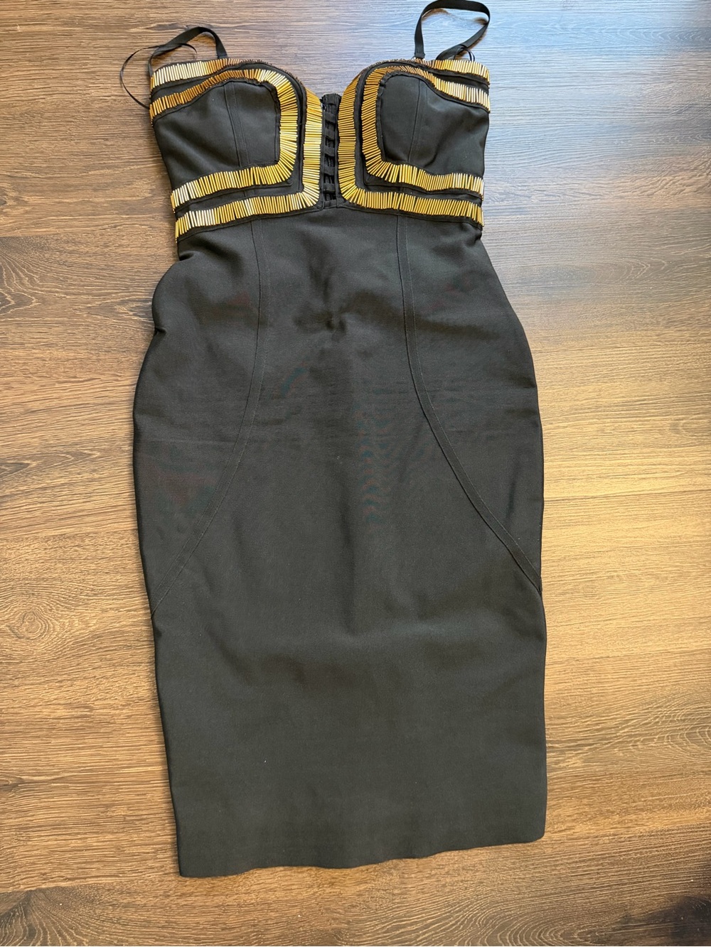 Fashion Nova Black Strapless Sheath Dress with Gold Trim